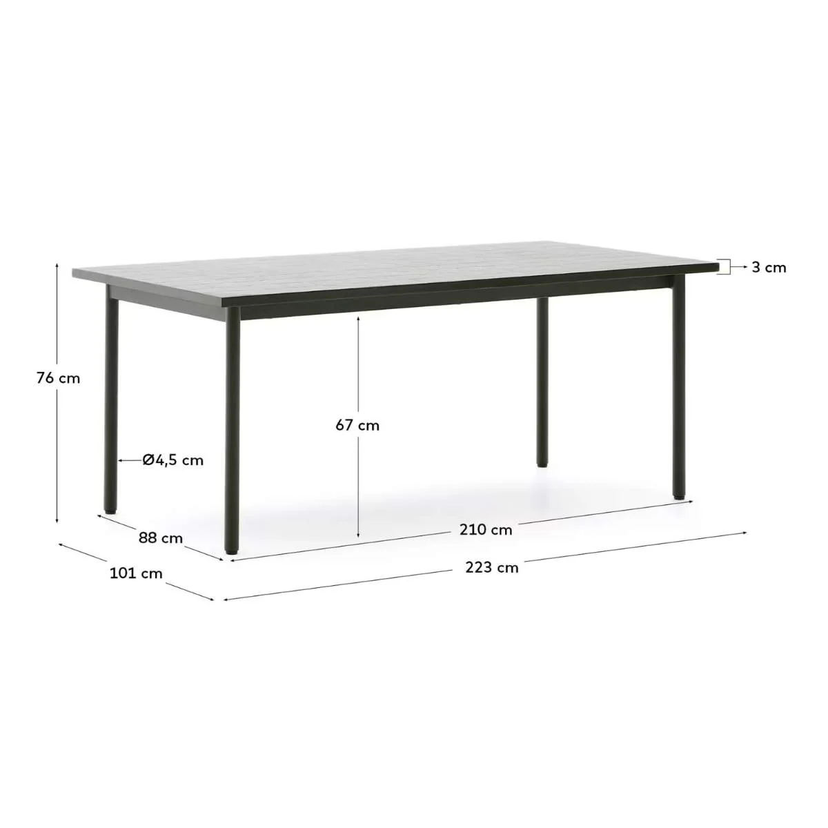 Kave Home Maurina outdoor table in green galvanised steel with ecru-colored tiles 223 x 101cm - Image 11