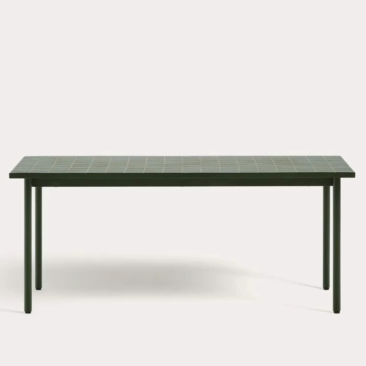Kave Home Maurina outdoor table in green galvanised steel with ecru-colored tiles 223 x 101cm - Image 2