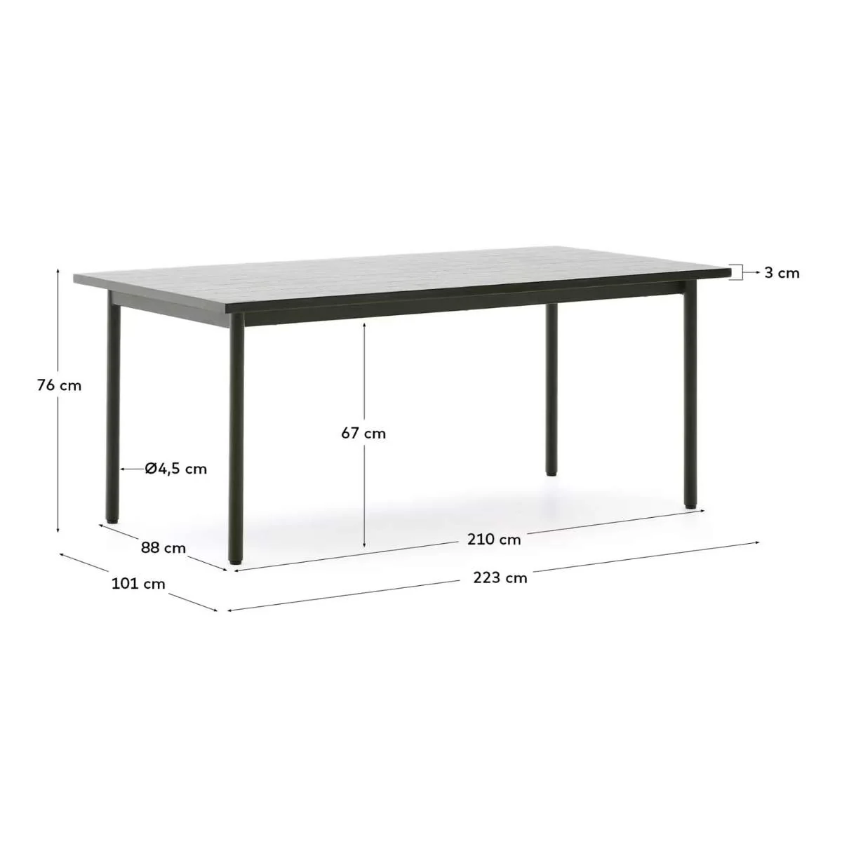 Kave Home Maurina outdoor table in green galvanised steel with ecru-colored tiles 223 x 101cm - Image 7