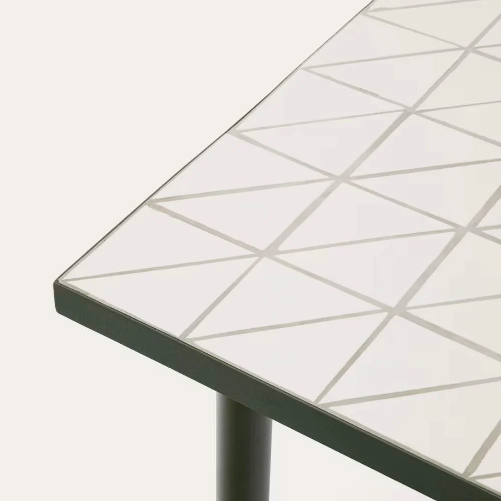 Kave Home Maurina Outdoor Table – Green Galvanized Steel with Ecru Tiles, 223 x 101 cm - Image 4