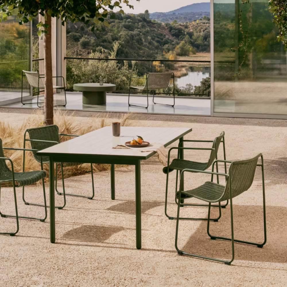 Kave Home Maurina Outdoor Table – Green Galvanized Steel with Ecru Tiles, 223 x 101 cm - Image 6