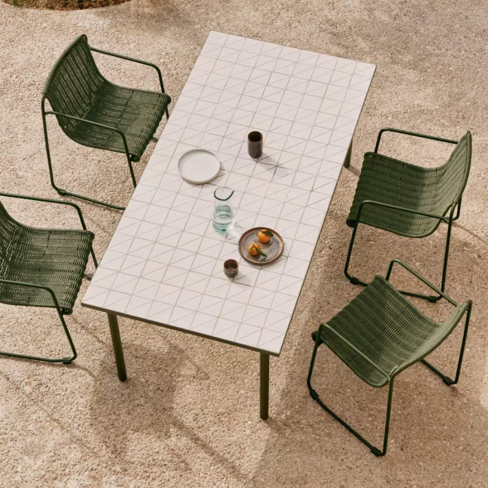 Kave Home Maurina Outdoor Table – Green Galvanized Steel with Ecru Tiles, 223 x 101 cm - Image 7