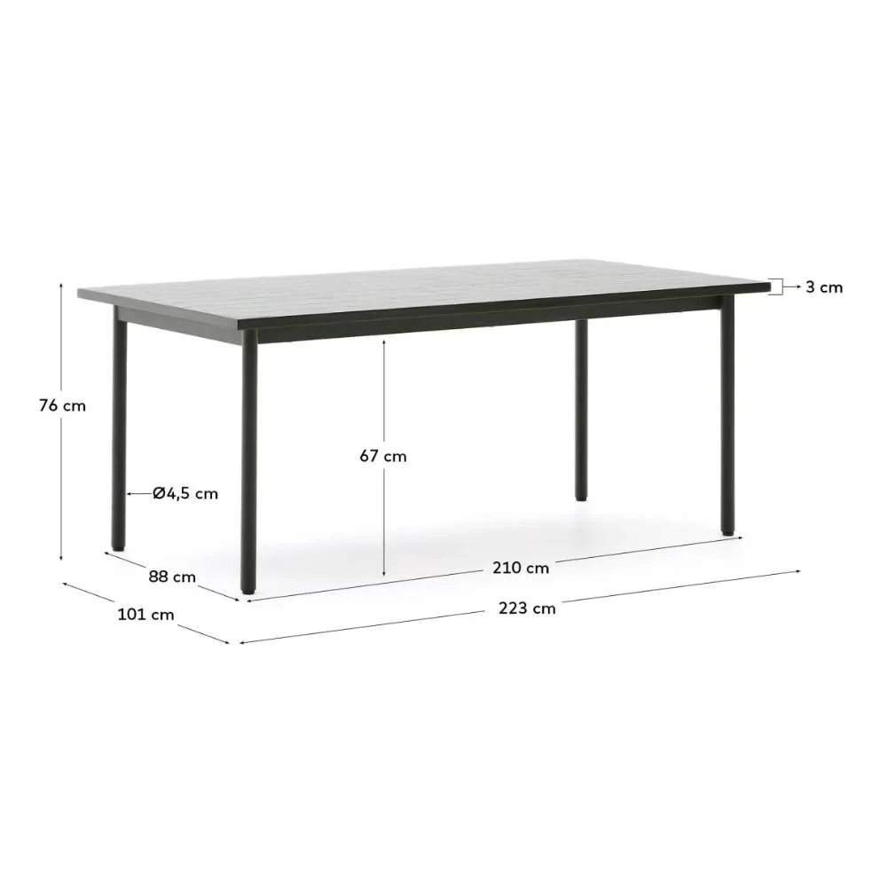 Kave Home Maurina Outdoor Table – Green Galvanized Steel with Ecru Tiles, 223 x 101 cm - Image 8