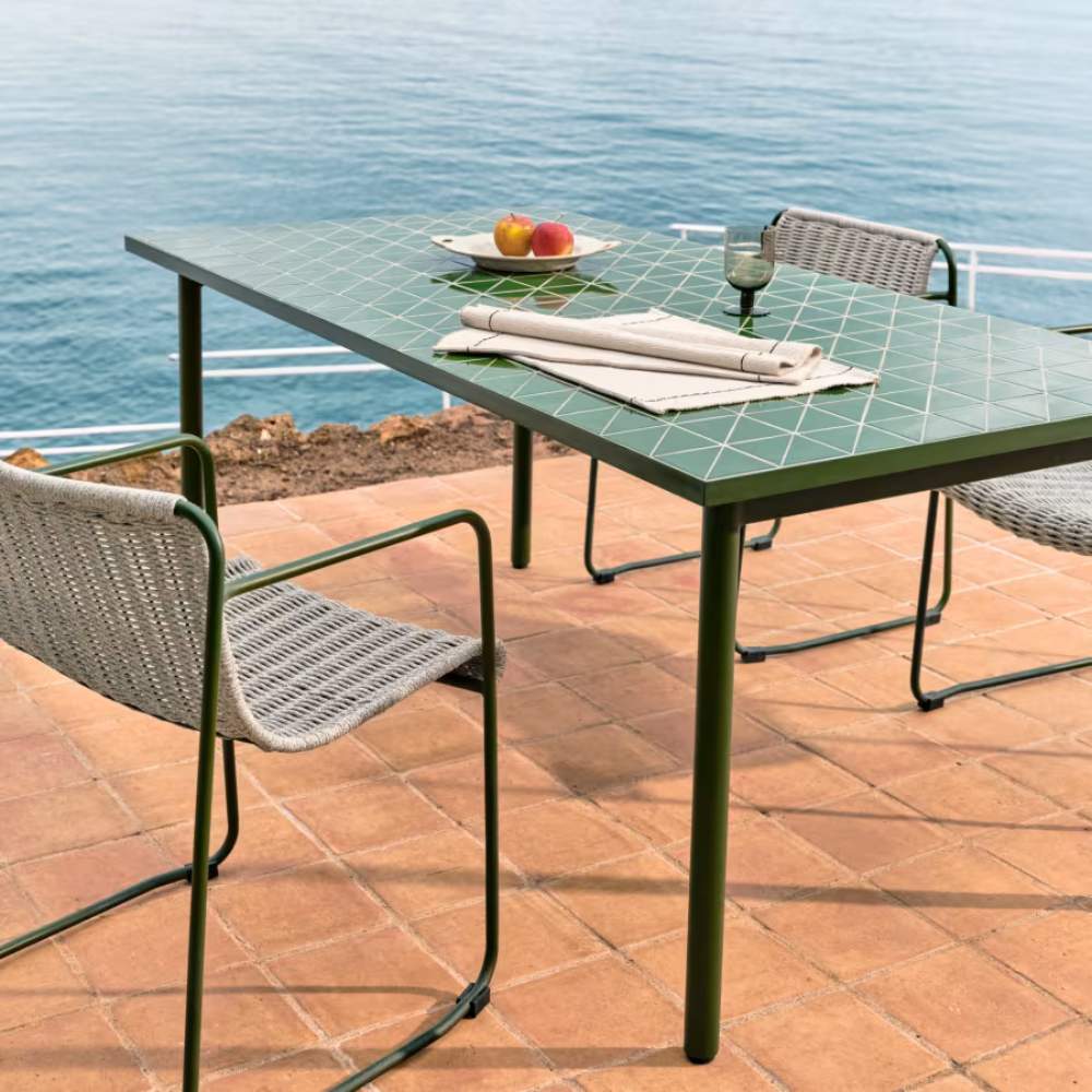 Kave Home Maurina Outdoor Table in Green Galvanized Steel with Green Tiles - 182 x 91cm - Image 7