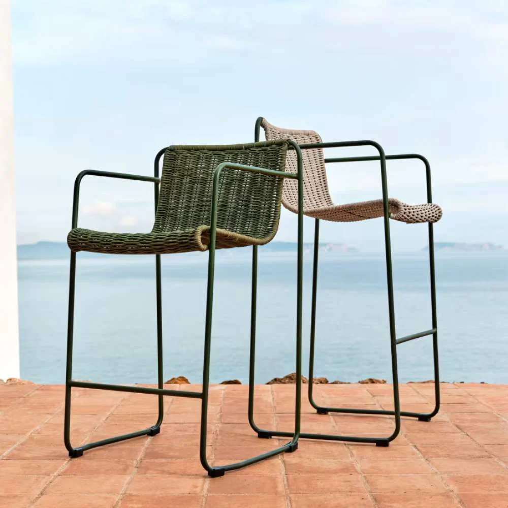 Kave Home Maurina Stackable Stool – Green Galvanised Steel & Rope Cord, 74.5cm - Image 10