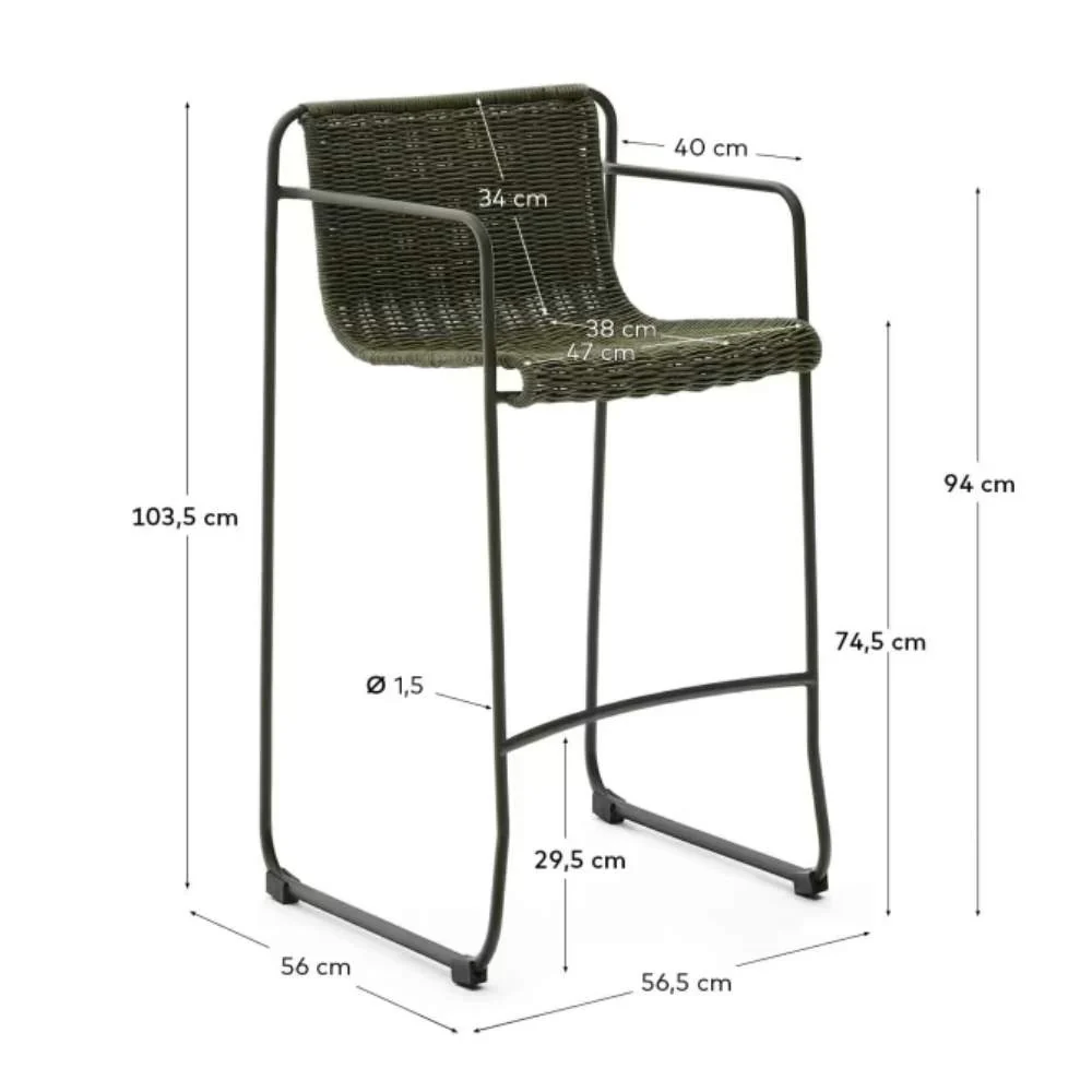 Kave Home Maurina Stackable Stool – Green Galvanised Steel & Rope Cord, 74.5cm - Image 11
