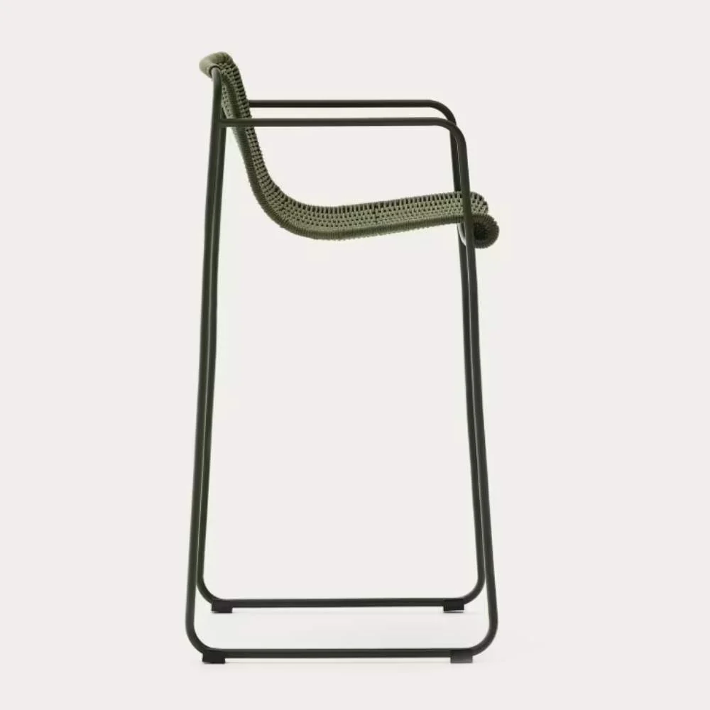 Kave Home Maurina Stackable Stool – Green Galvanised Steel & Rope Cord, 74.5cm - Image 3