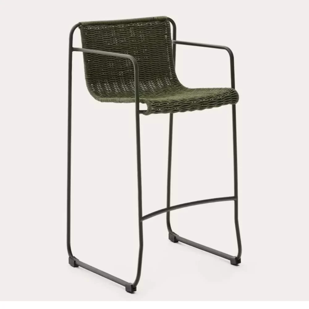 Kave Home Maurina Stackable Stool – Green Galvanised Steel & Rope Cord, 74.5cm - Image 4