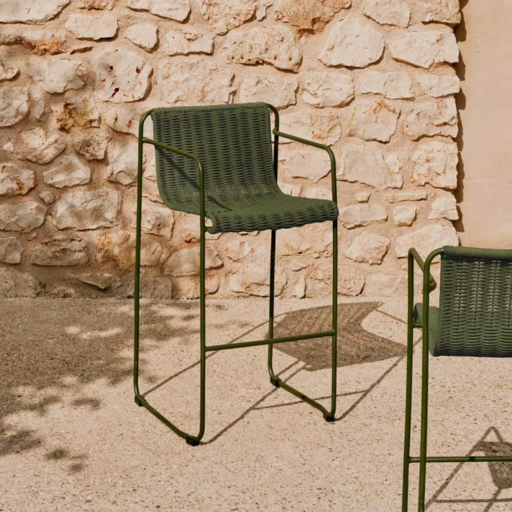 Kave Home Maurina Stackable Stool – Green Galvanised Steel & Rope Cord, 74.5cm - Image 9