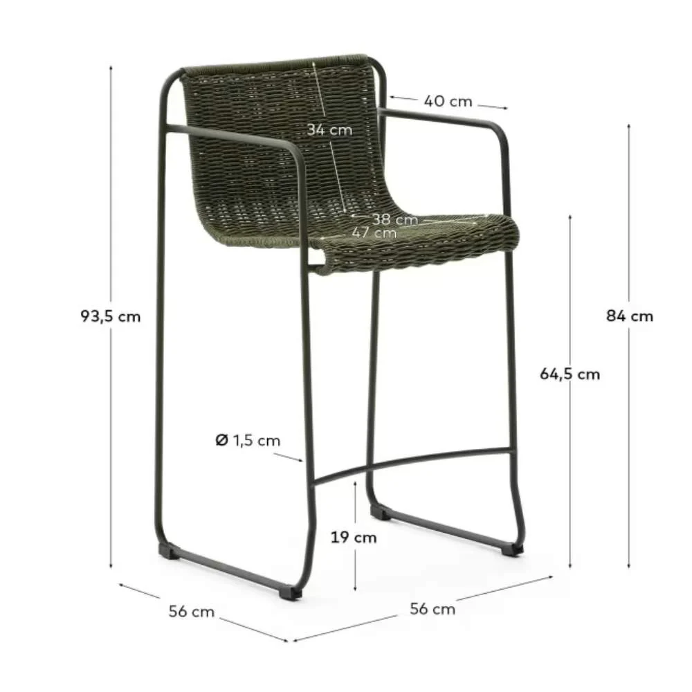 Kave Home Maurina Stool – Green Galvanised Steel & Rope Cord, 64.5cm - Image 11