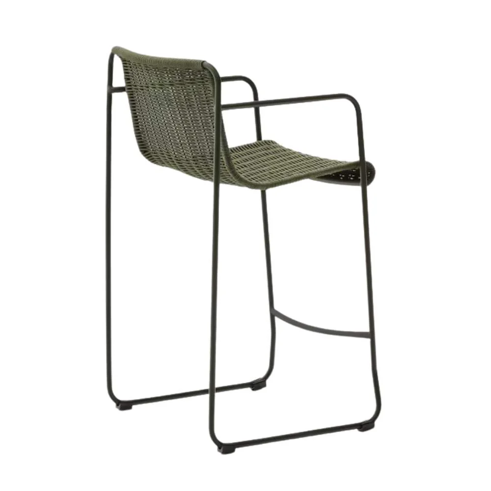Kave Home Maurina Stool – Green Galvanised Steel & Rope Cord, 64.5cm - Image 4