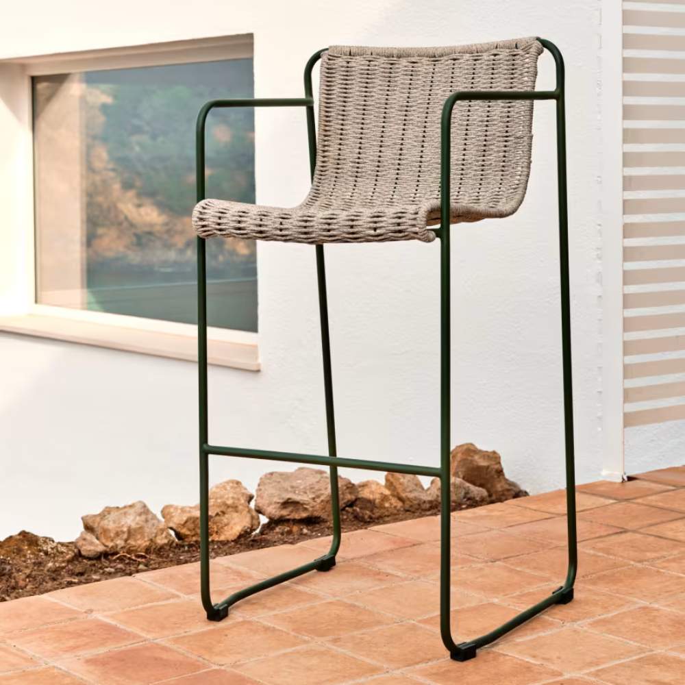 Kave Home Maurina Stool – Green Galvanised Steel with Ecru and Grey Rope Cord, 64.5cm - Image 10