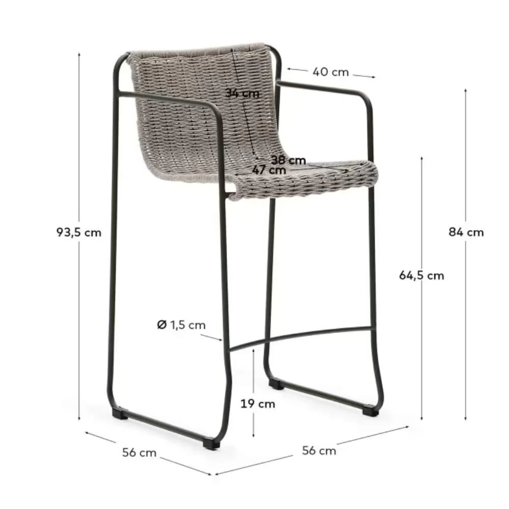 Kave Home Maurina Stool – Green Galvanised Steel with Ecru and Grey Rope Cord, 64.5cm - Image 11