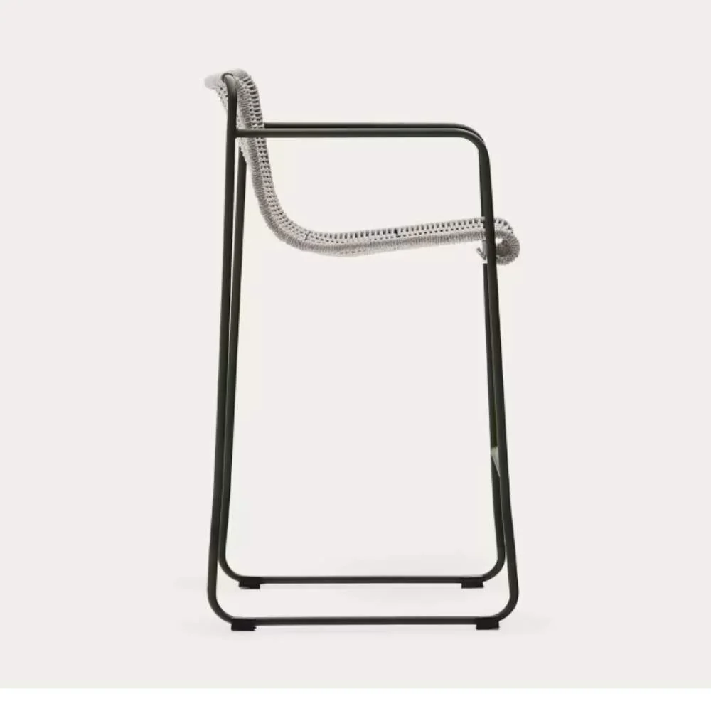 Kave Home Maurina Stool – Green Galvanised Steel with Ecru and Grey Rope Cord, 64.5cm - Image 3