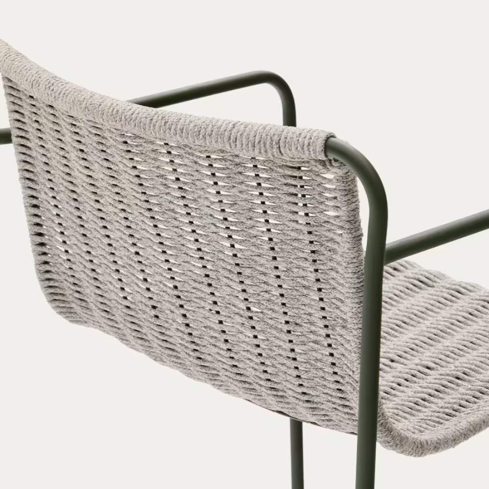 Kave Home Maurina Stool – Green Galvanised Steel with Ecru and Grey Rope Cord, 64.5cm - Image 5