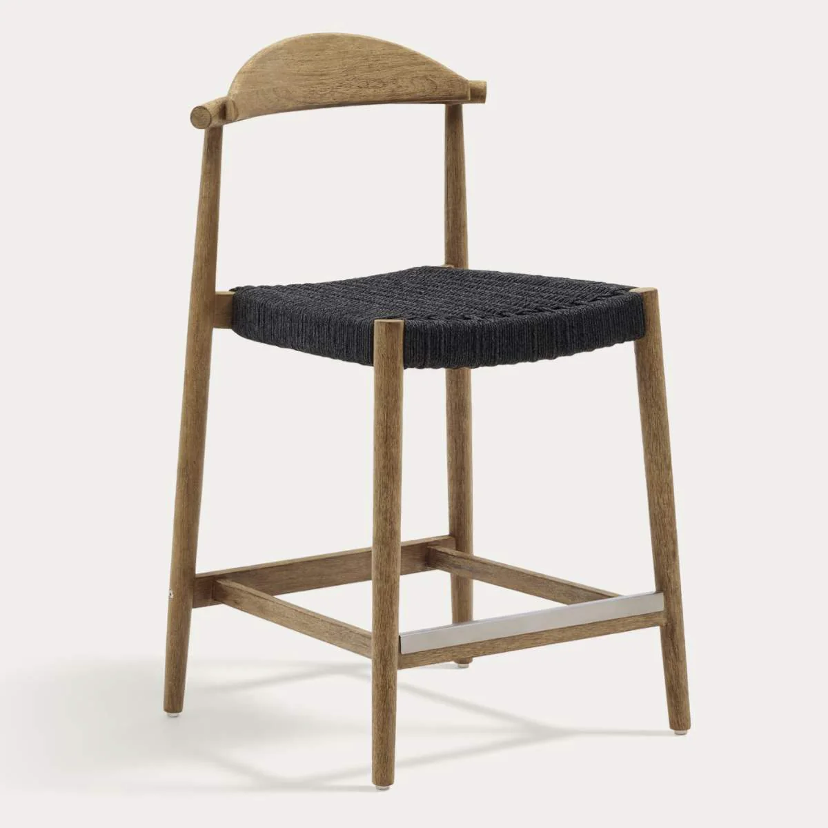 Kave Home Nina stool made of solid acacia wood with black finish and beige rope height 62 cm - Image 3