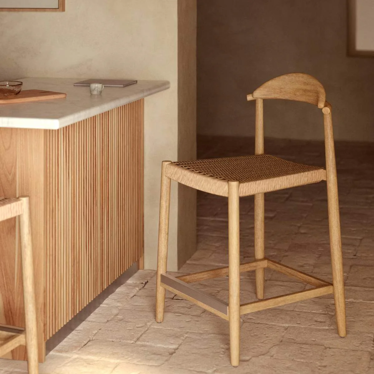 Kave Home Nina stool made of solid acacia wood with black finish and beige rope height 62 cm - Image 36