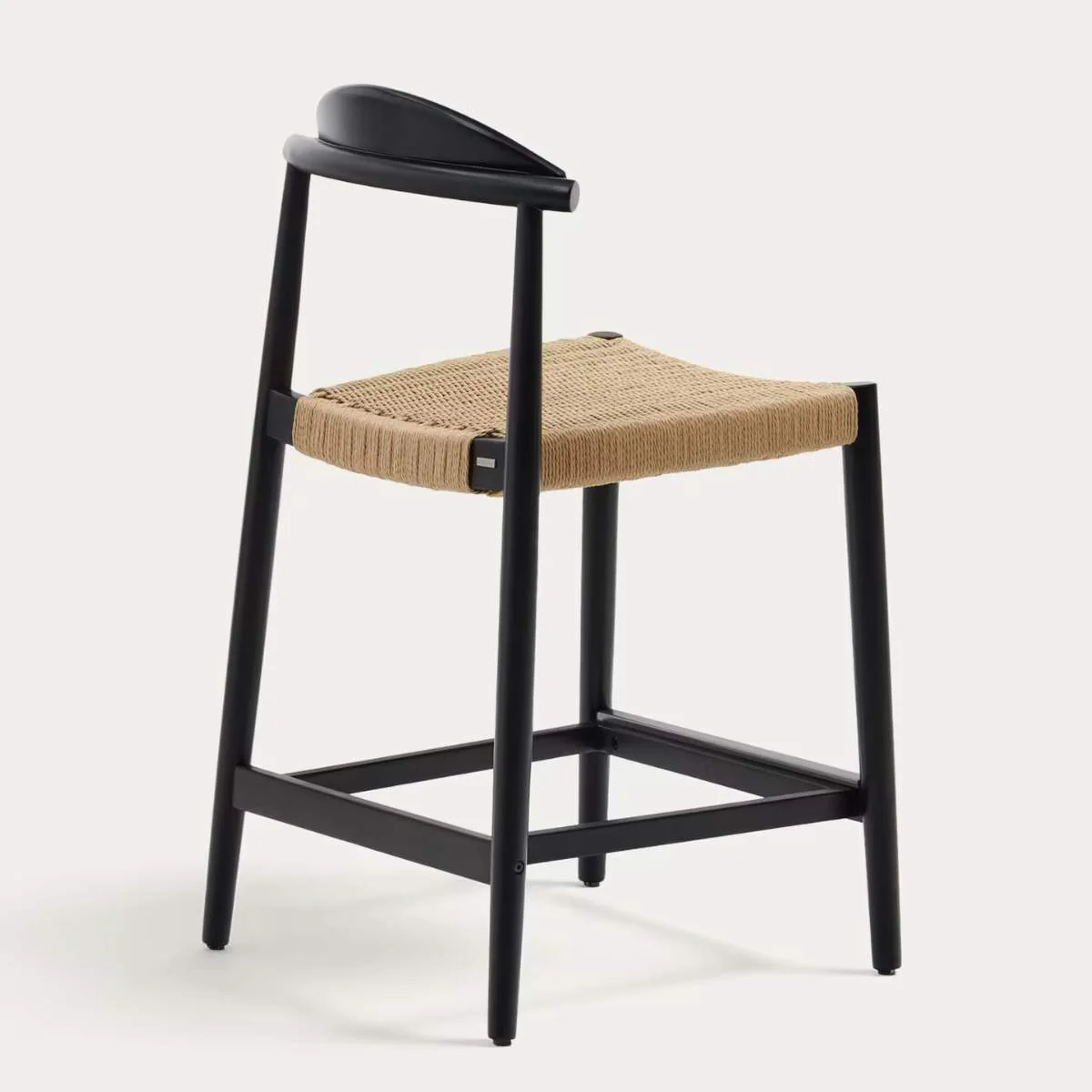 Kave Home Nina stool made of solid acacia wood with black finish and beige rope height 62 cm - Image 6