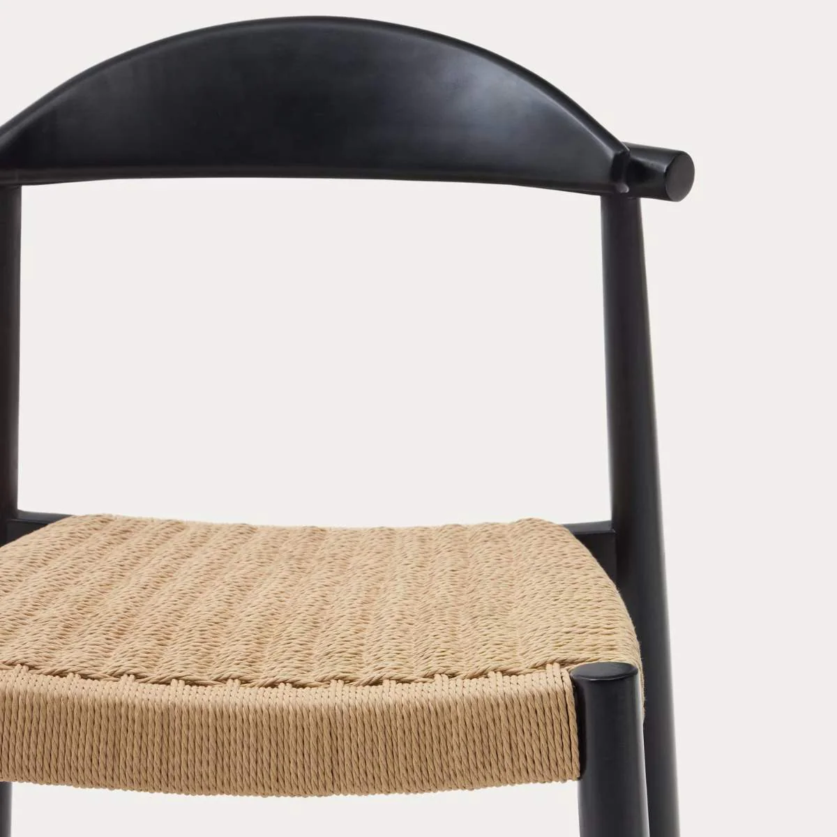 Kave Home Nina stool made of solid acacia wood with black finish and beige rope height 62 cm - Image 8