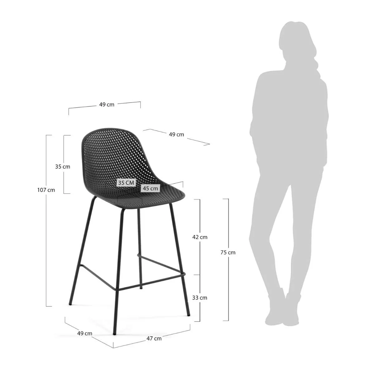 Kave Home Quinby brown outdoor stool 75cm - Image 31