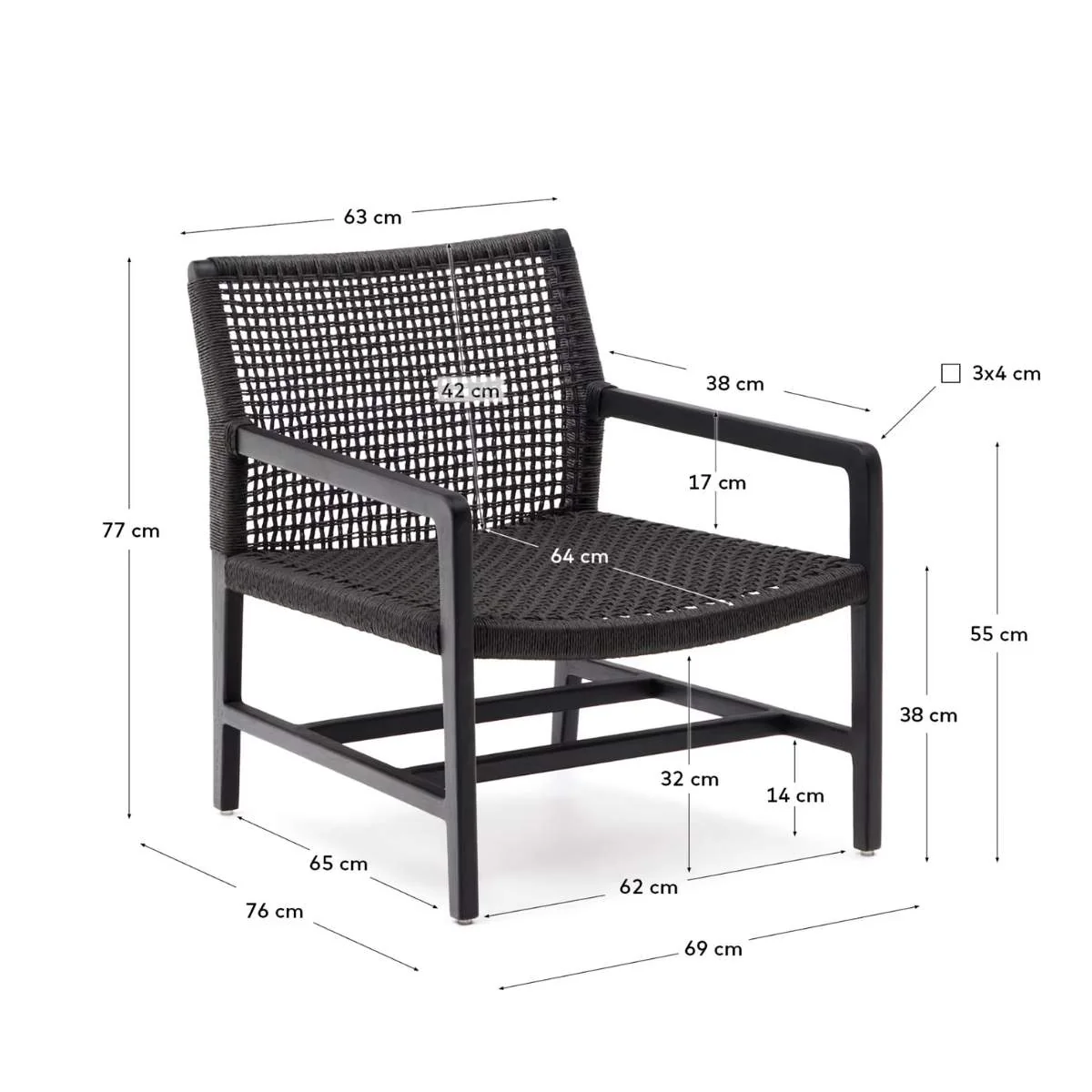 Kave Home Sabolla armchair made of solid teak wood in a black finish - Image 6