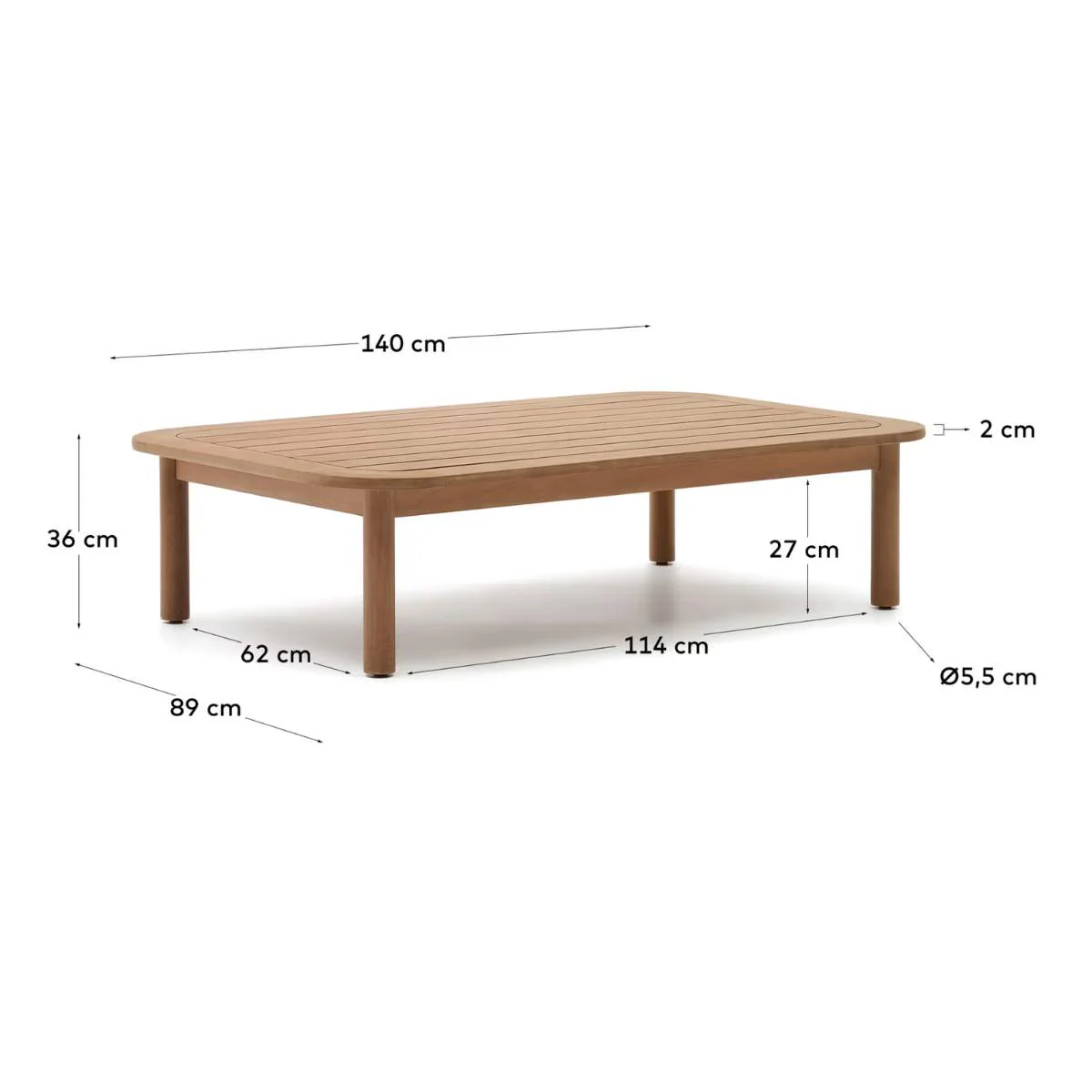 Kave Home Sacova solid eucalyptus wood coffee table, 100% outdoor suitable 140 x 89 cm - Image 5