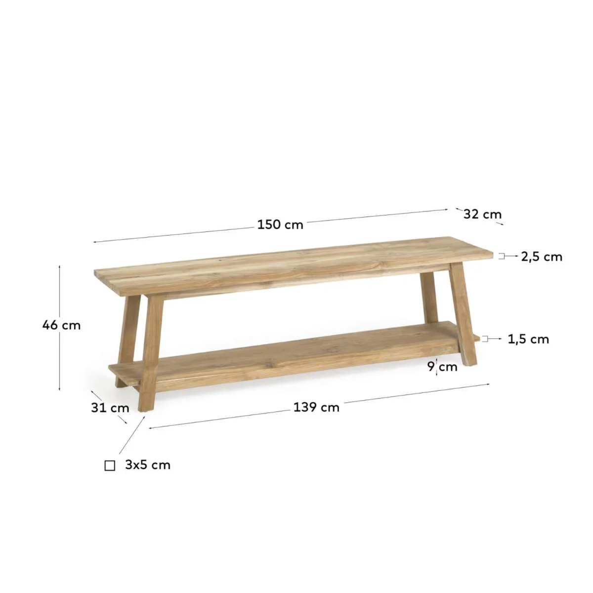 Kave Home Safara solid recycled teak bench 150 cm - Image 5