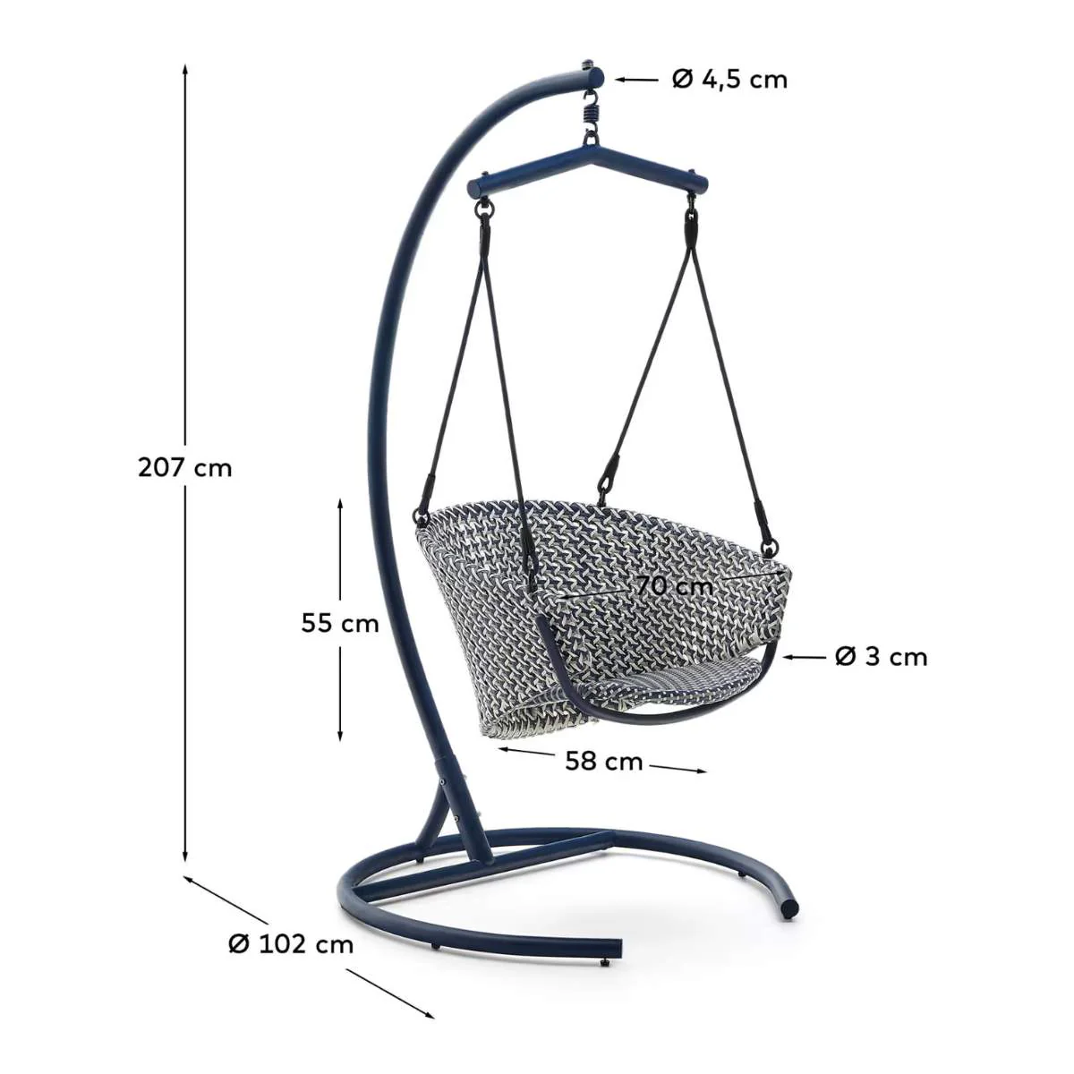 Kave Home Saliga blue hanging armchair with base in aluminium and synthetic rattan - Image 8