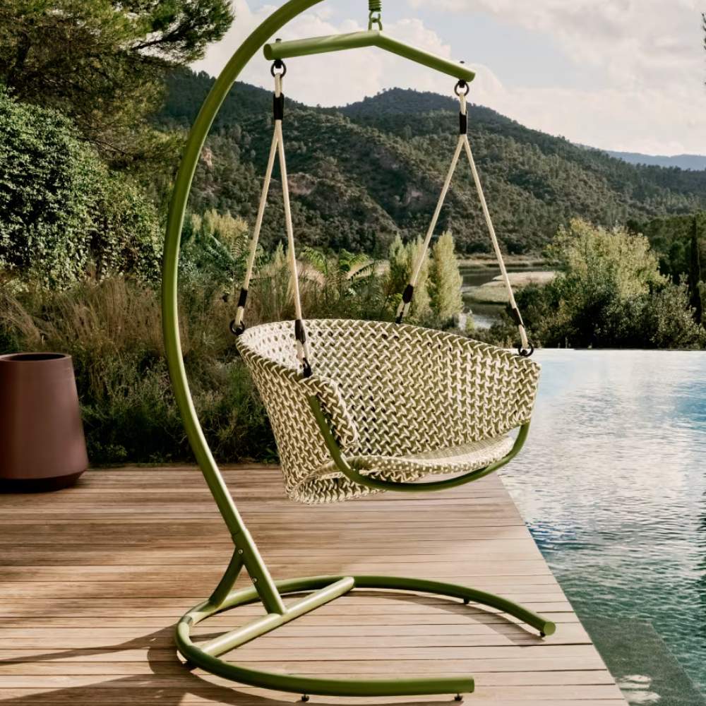 Kave Home Saliga Green Hanging Armchair with Aluminum Base and Synthetic Rattan - Image 10