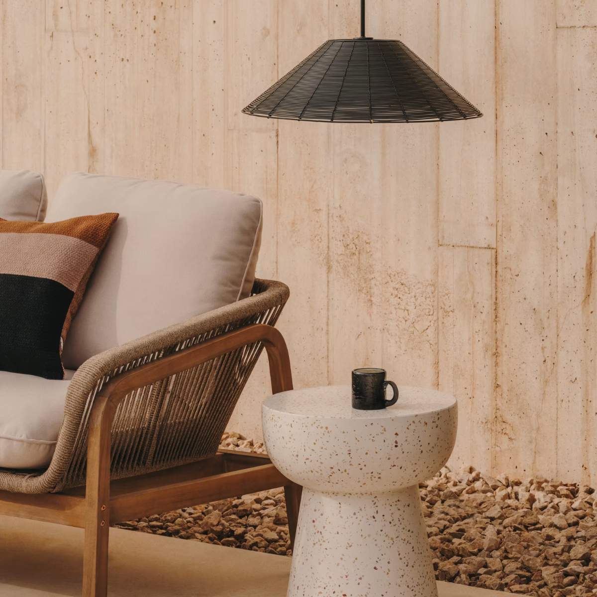 Kave Home Saranella lampshade for outdoor ceiling lamp in black synthetic rattan Ø 50cm - Image 3