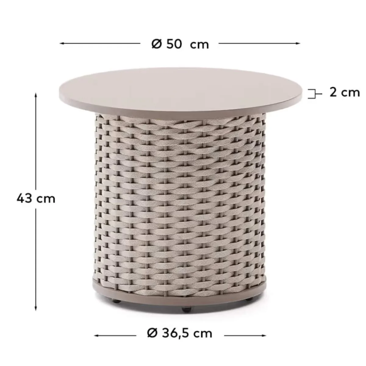 Kave Home Sedalis outdoor side table in aluminium and taupe rope cord Ø50cm - Image 6