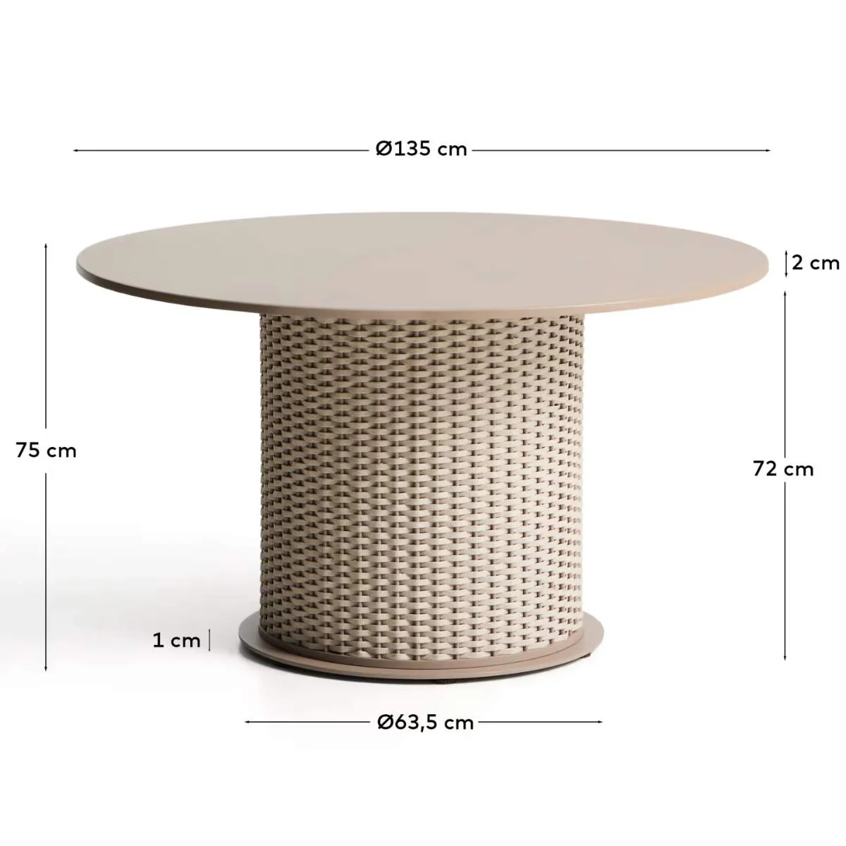 Kave Home Sedalis taupe outdoor table in aluminium and rope cord Ø135cm - Image 3