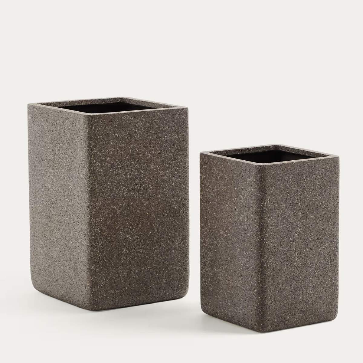Kave Home Set of 2 Minoa tall planters with brown stone effect 44 x 44 cm