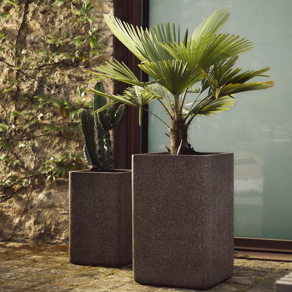 Kave Home Set of 2 Minoa tall planters with brown stone effect 44 x 44 cm - Image 12