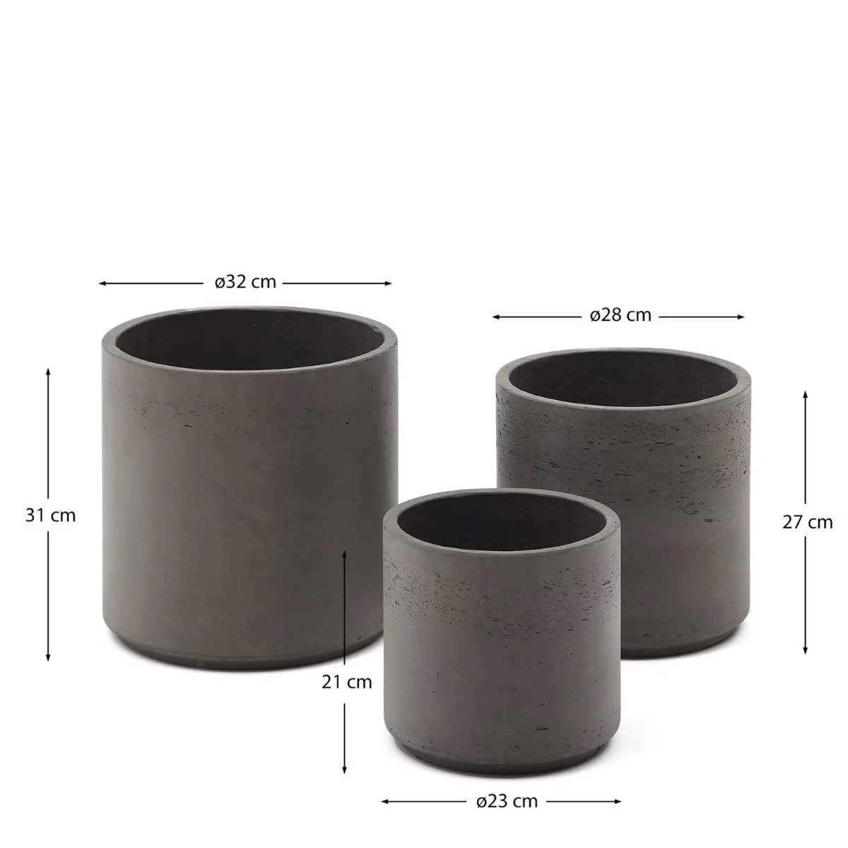 Kave Home Sintina set of 3 grey cement and fiberglass plant pots Ø 23 cm / Ø 27.5 cm / 32 cm - Image 4