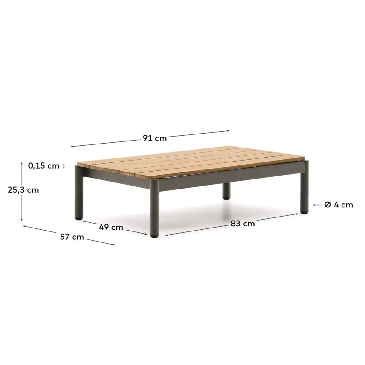 Kave Home Sorells coffee table in green aluminum and teak wood 52,4 x 91 cm FSC 100% - Image 6