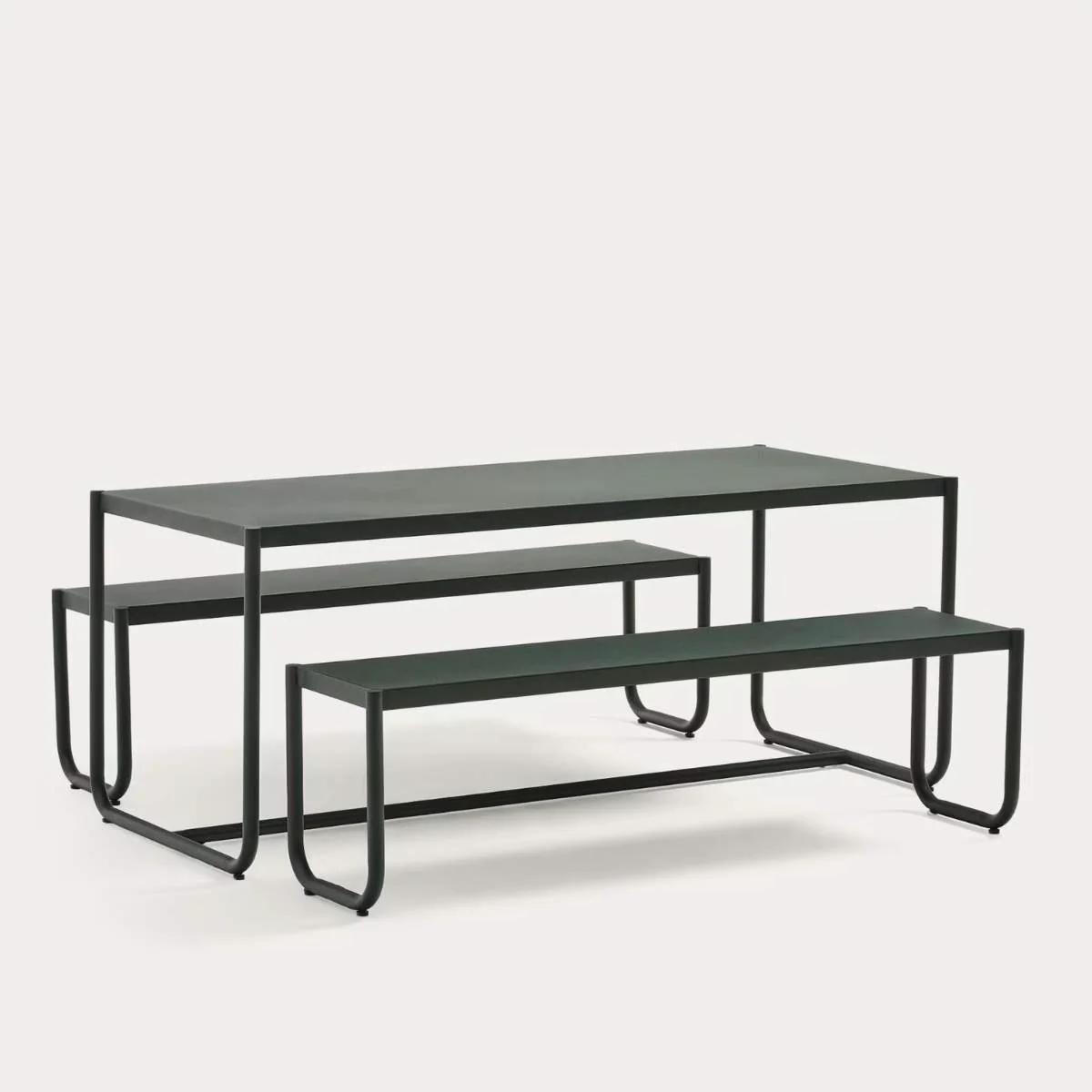 Kave Home Sotil Set of 2 Benches and Galvanized Steel Table with Garnet Finish 183 x 83 cm - Image 9
