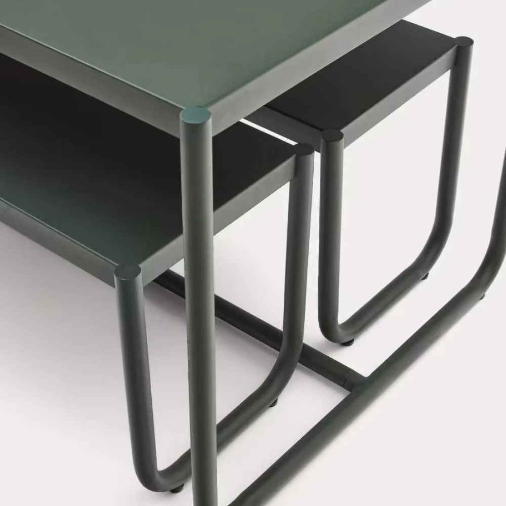 Kave Home Sotil Set of 2 Benches and Galvanized Steel Table with Green Finish 183 x 83 cm - Image 3