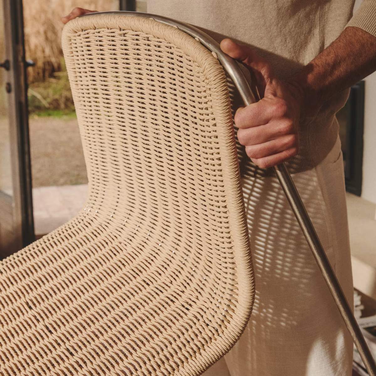 Kave Home Tavari stackable chair in beige synthetic rope cord and AISI 304 stainless steel with brushed finish - Image 11