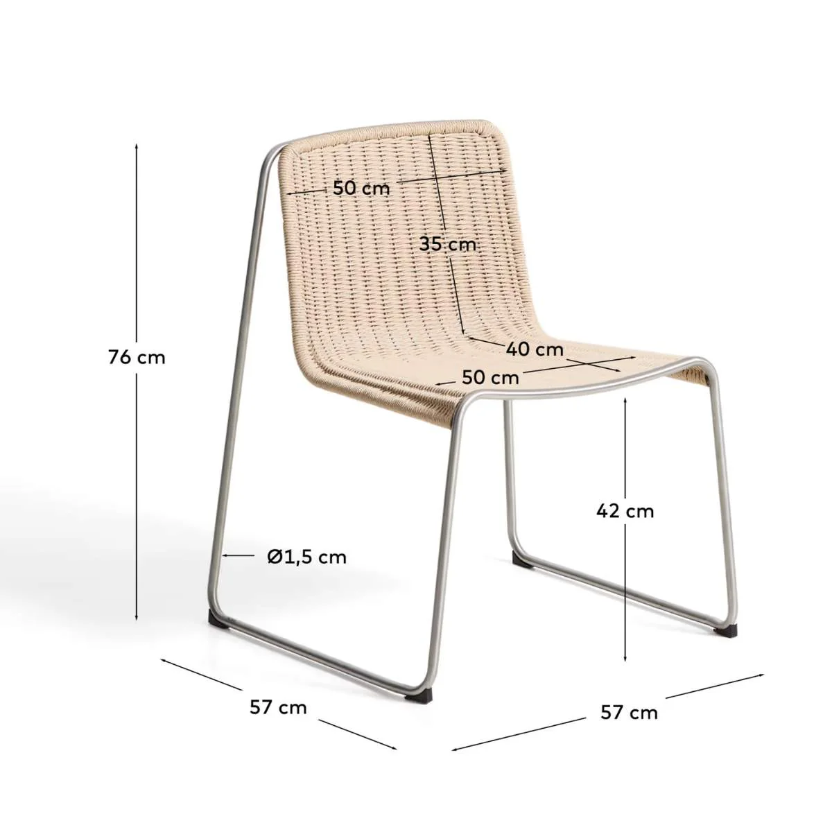 Kave Home Tavari stackable chair in beige synthetic rope cord and AISI 304 stainless steel with brushed finish - Image 8