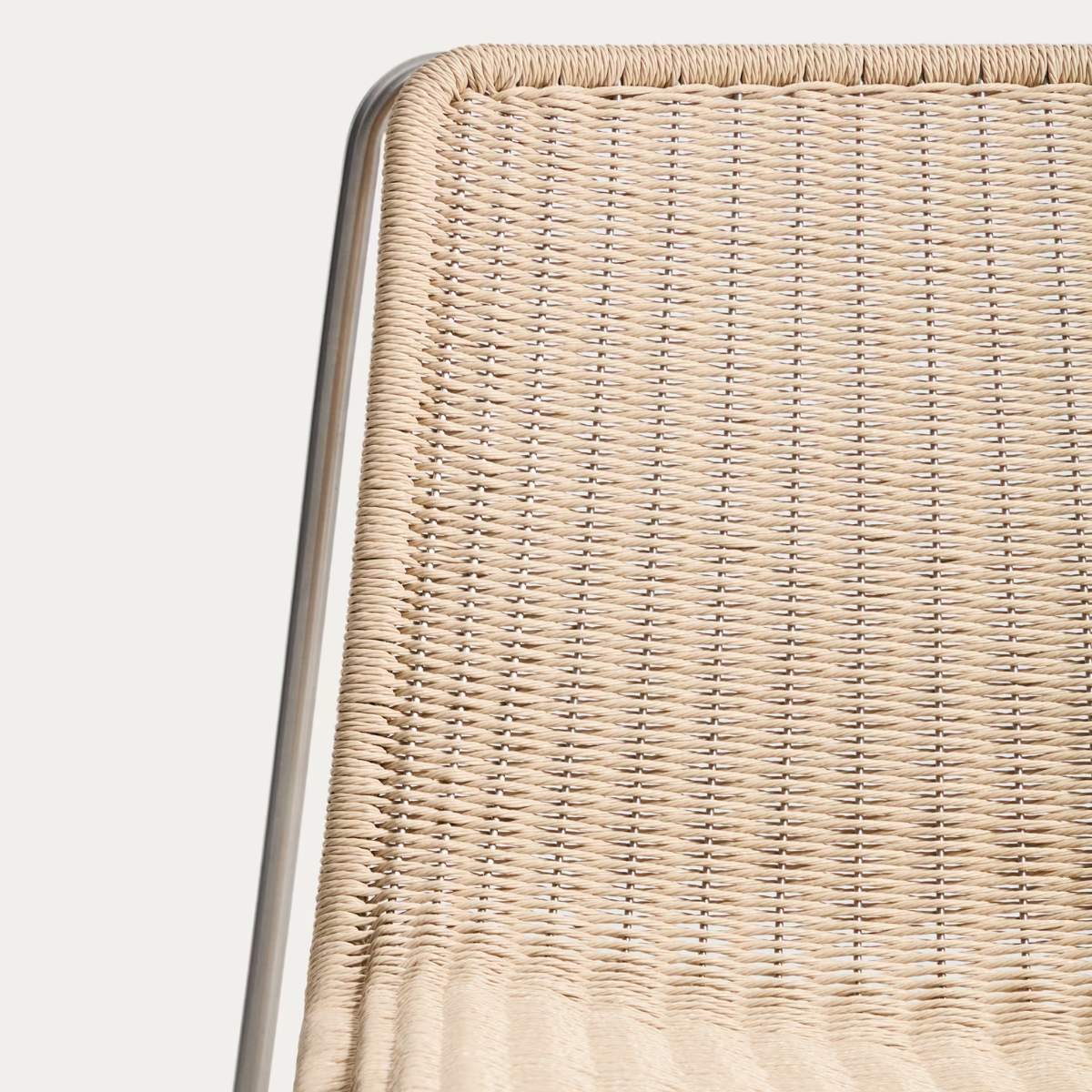 Kave Home Tavari stackable armchair in beige synthetic rope cord and AISI 304 stainless steel with brushed finish - Image 5