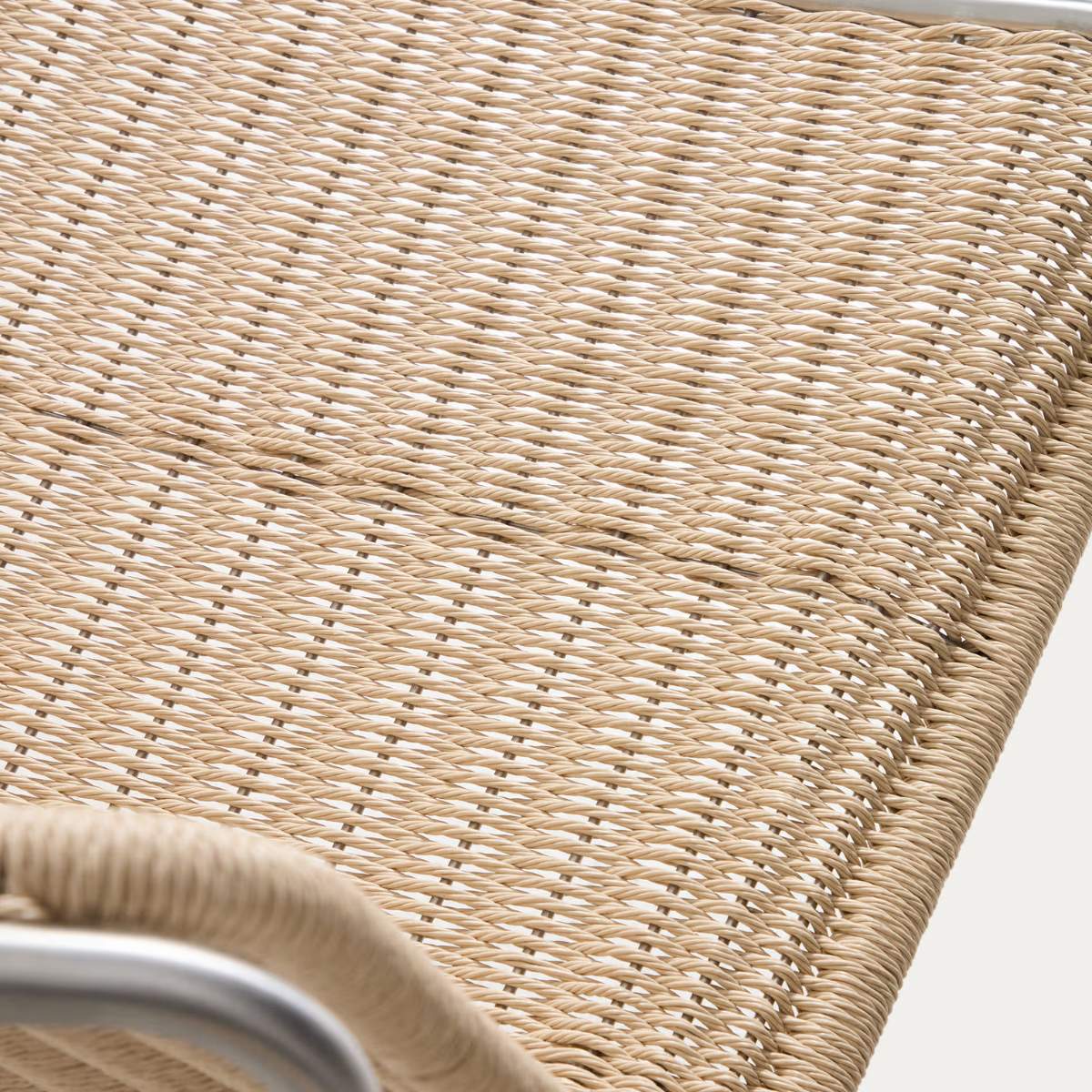 Kave Home Tavari stackable armchair in beige synthetic rope cord and AISI 304 stainless steel with brushed finish - Image 6