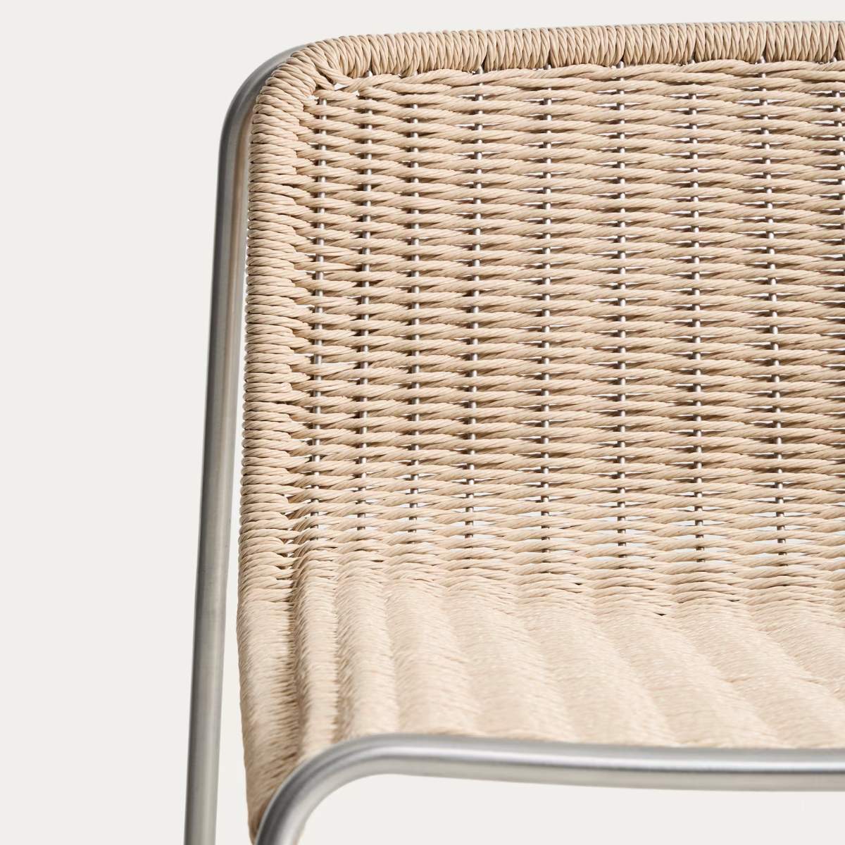 Kave Home Tavari stackable stool in beige synthetic rope cord and AISI 304 stainless steel with brushed finish 65 cm - Image 5