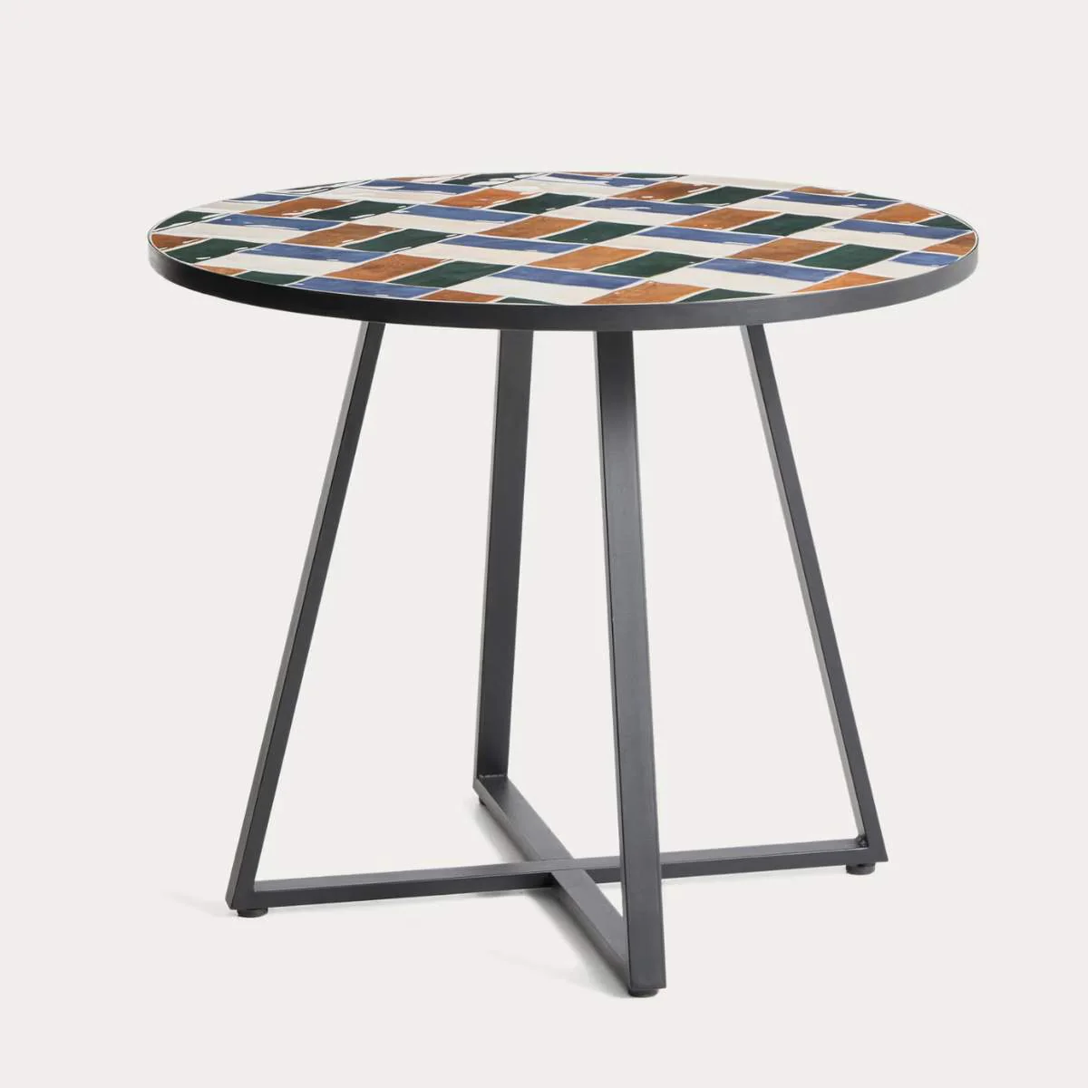Kave Home Tella round table in galvanised steel with beige tiles Ø90cm - Image 8