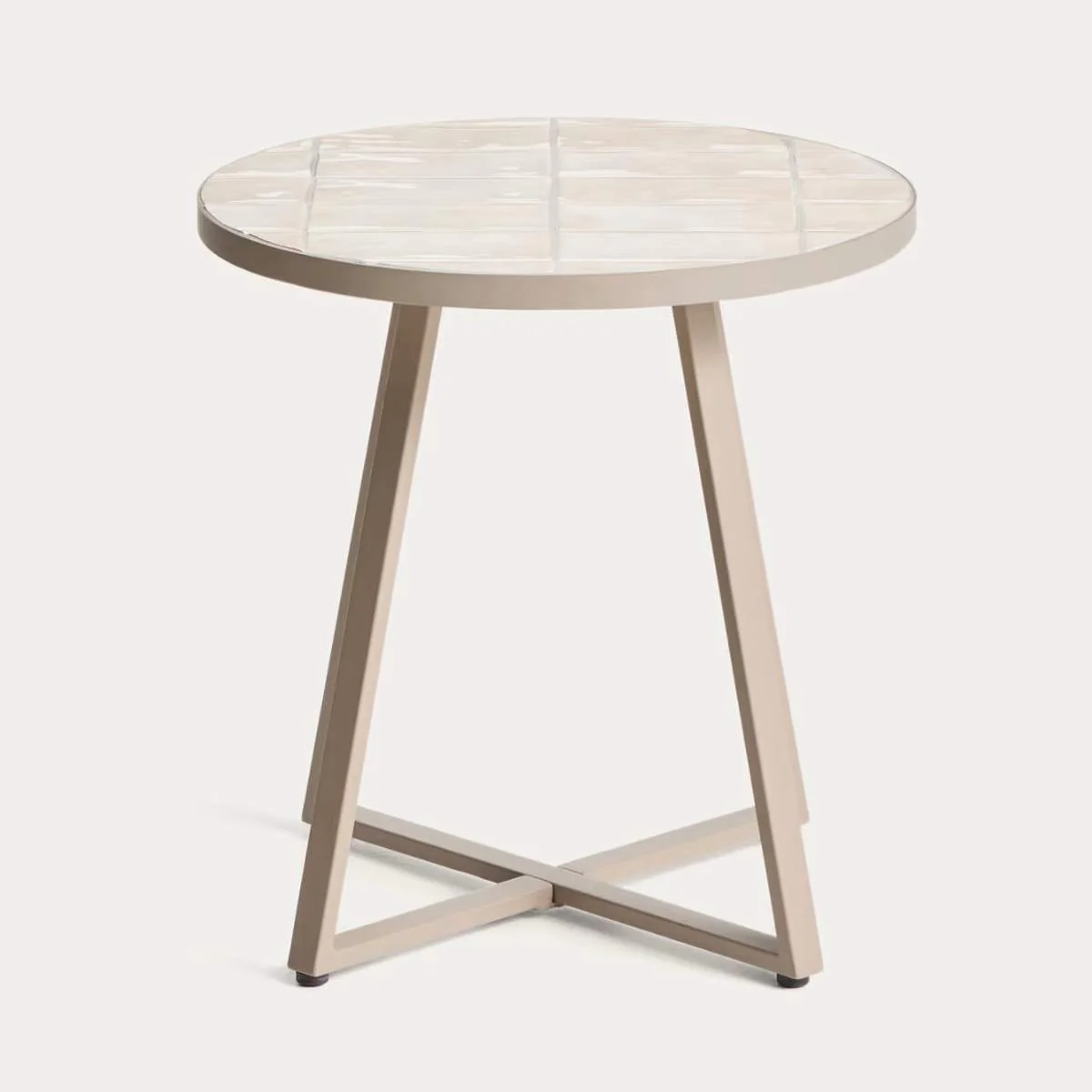 Kave Home Tella round side table in galvanised steel with beige tiles Ø45 cm