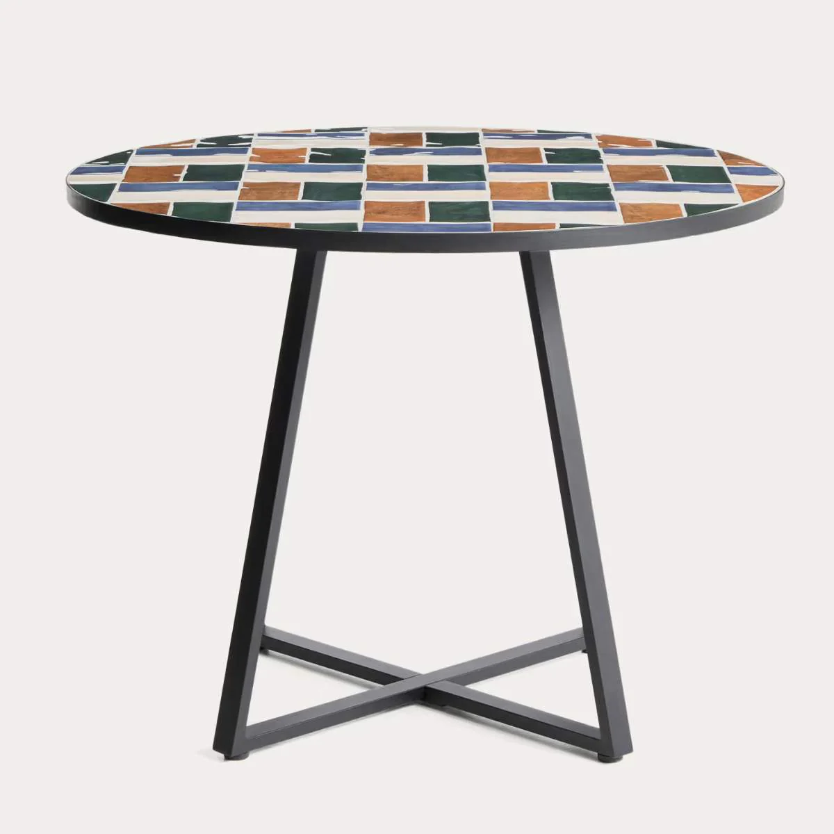 Kave Home Tella round table in taupe galvanised steel with beige tiles Ø120cm - Image 2