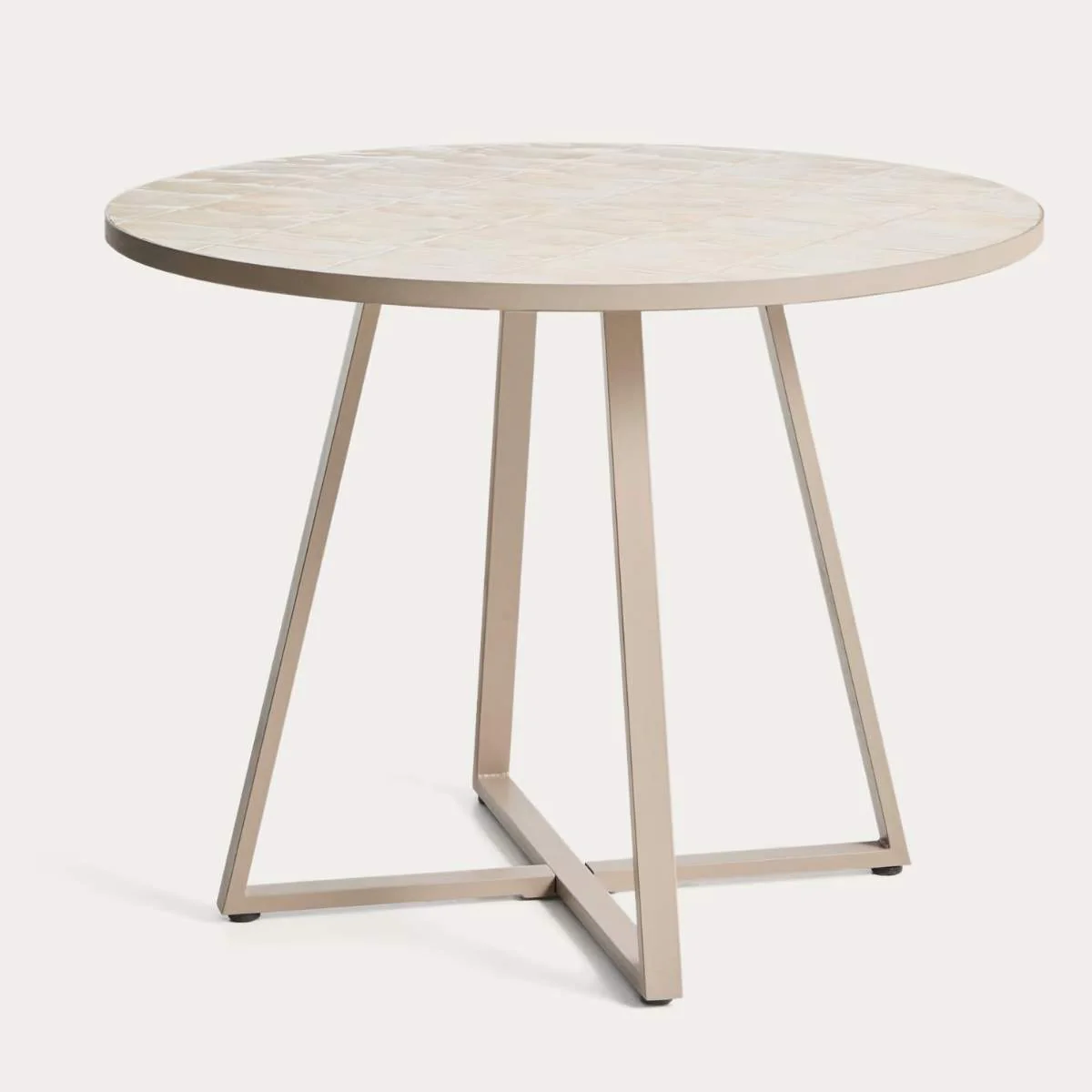 Kave Home Tella round table in taupe galvanised steel with beige tiles Ø120cm - Image 3