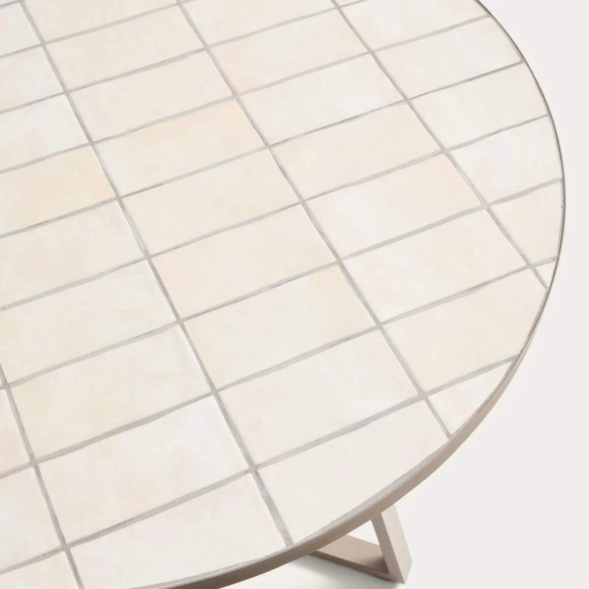 Kave Home Tella round table in taupe galvanised steel with beige tiles Ø120cm - Image 4