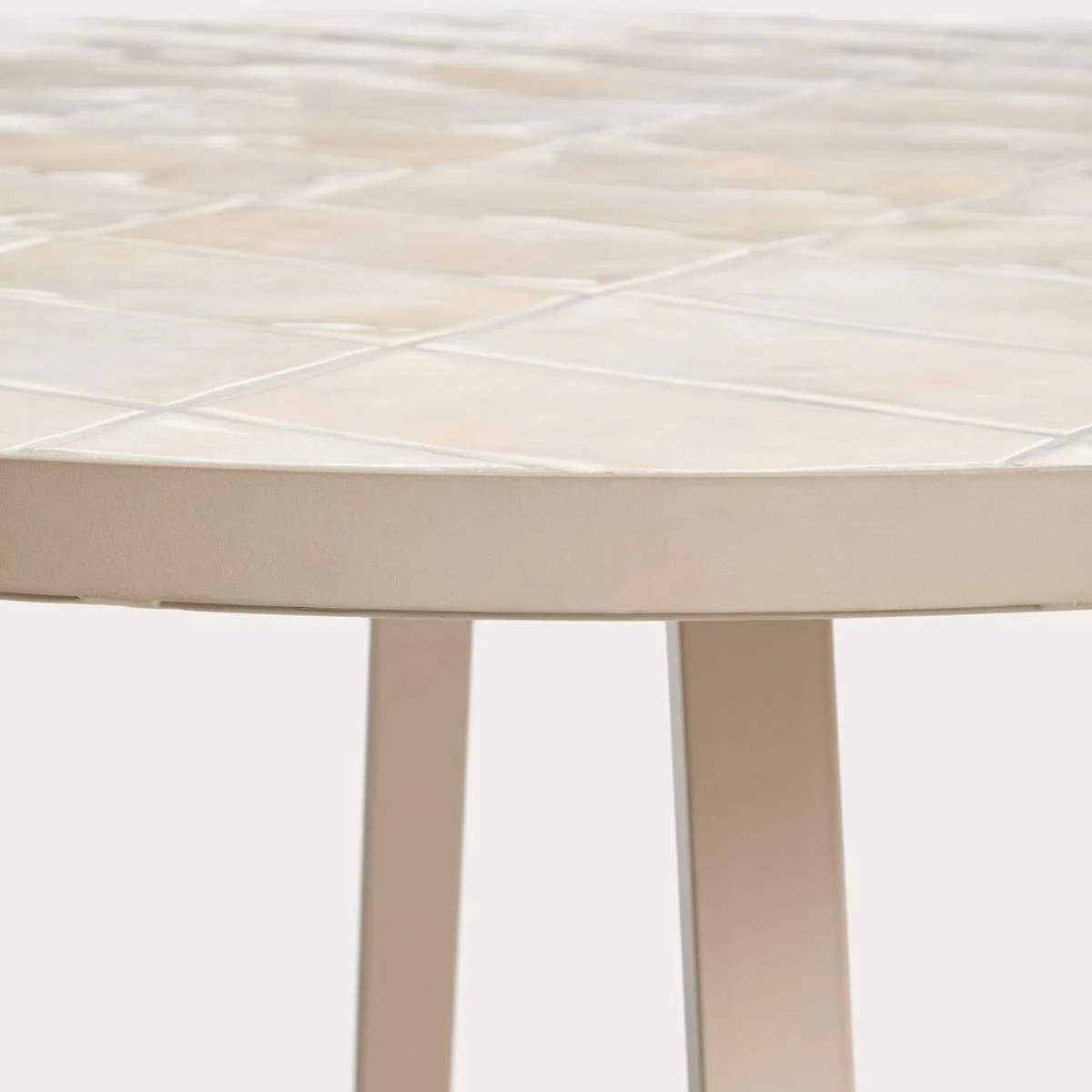 Kave Home Tella round table in taupe galvanised steel with beige tiles Ø120cm - Image 5