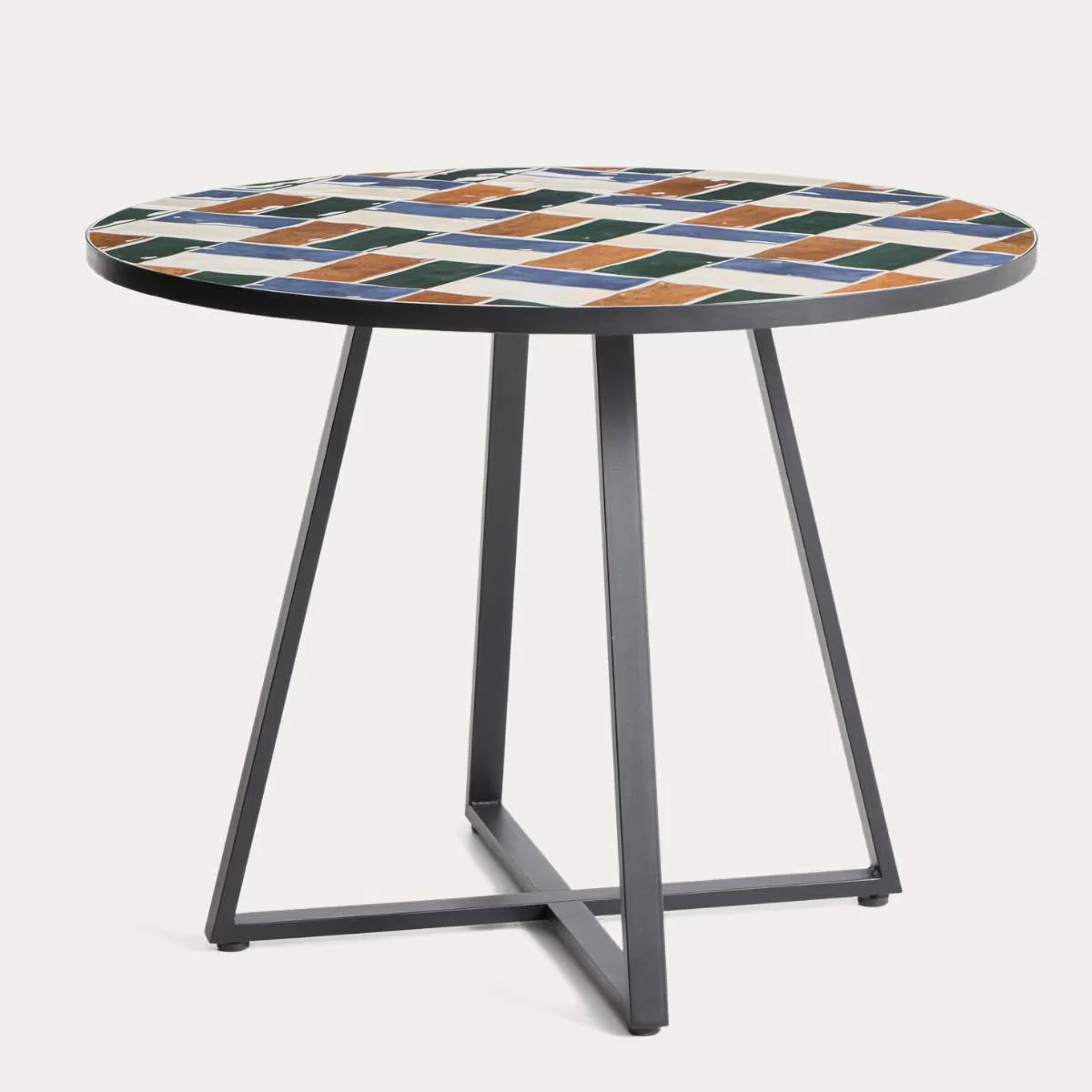 Kave Home Tella round table in taupe galvanised steel with beige tiles Ø120cm - Image 7